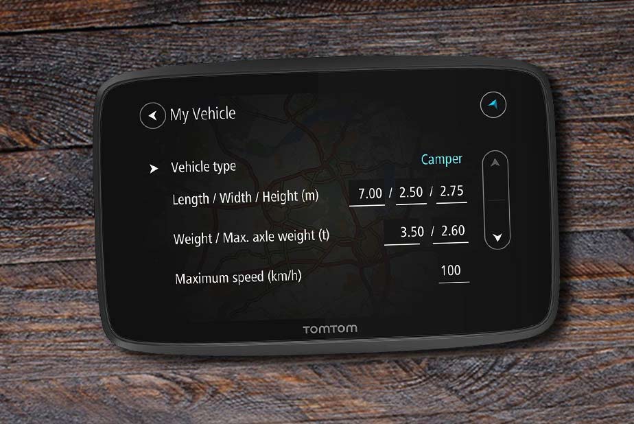 A Close up of the TomTom Go Camper, The new 2019 model from TomTom.