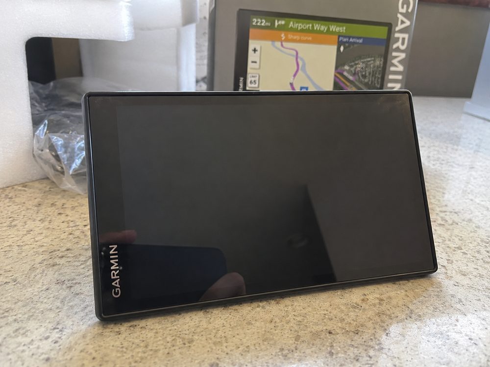 The Garmin Camper 795 sat nav fresh out of its retail box